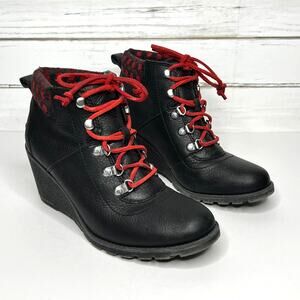 Sperry Celeste Wedge Boot Black Plaid Lace Up Shoe Size 10